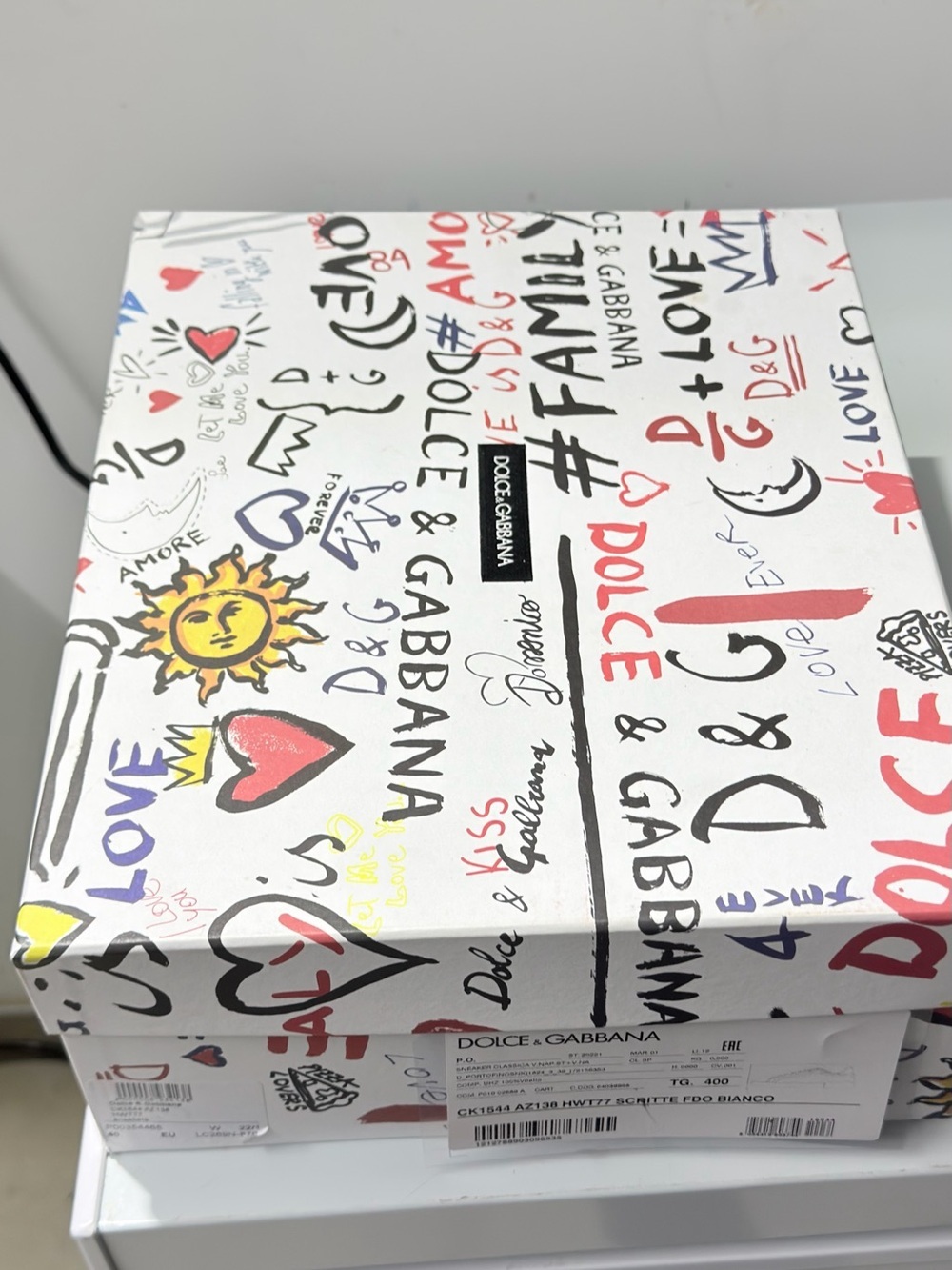 Dolce & Gabbana White Graffiti Logo Box with Multicolor Accents